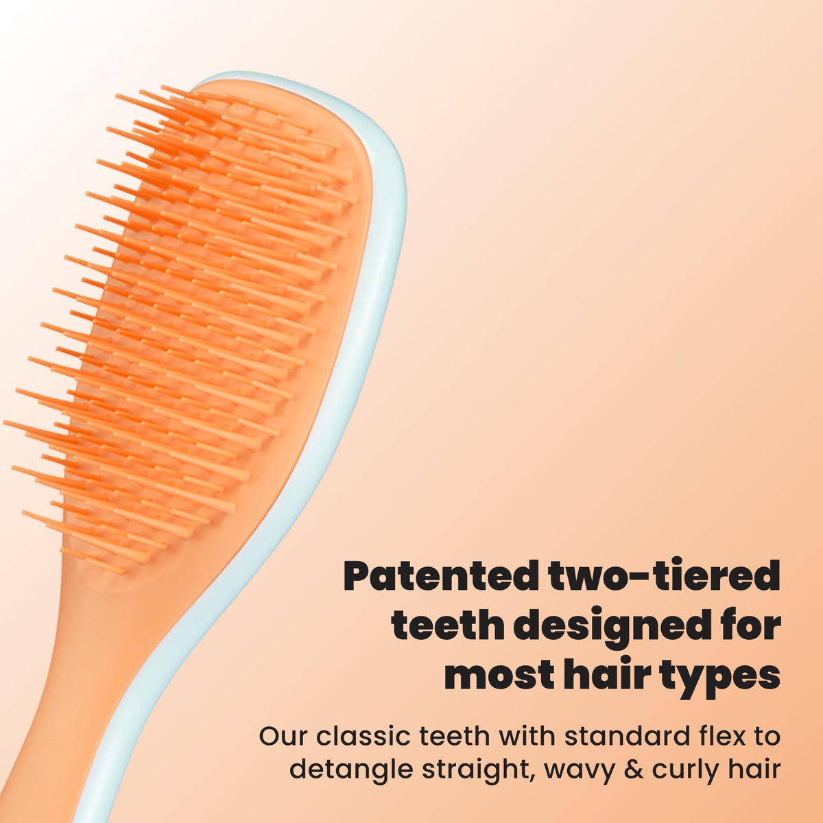 TANGLE TEEZER close-up of two-tiered teeth highlighting gentle detangling action