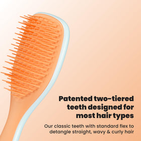 TANGLE TEEZER close-up of two-tiered teeth highlighting gentle detangling action