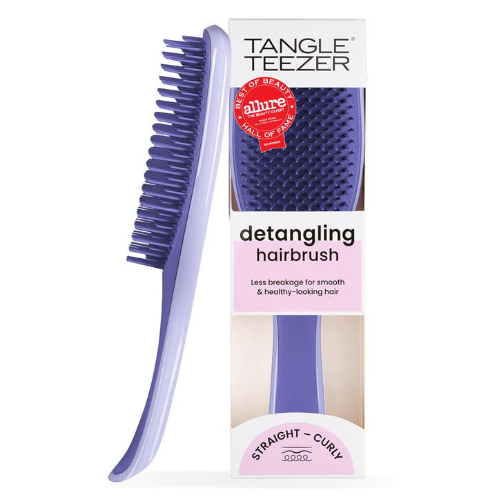 TANGLE TEEZER front view of lilac Ultimate Detangler showing compact ergonomic shape and easy grip