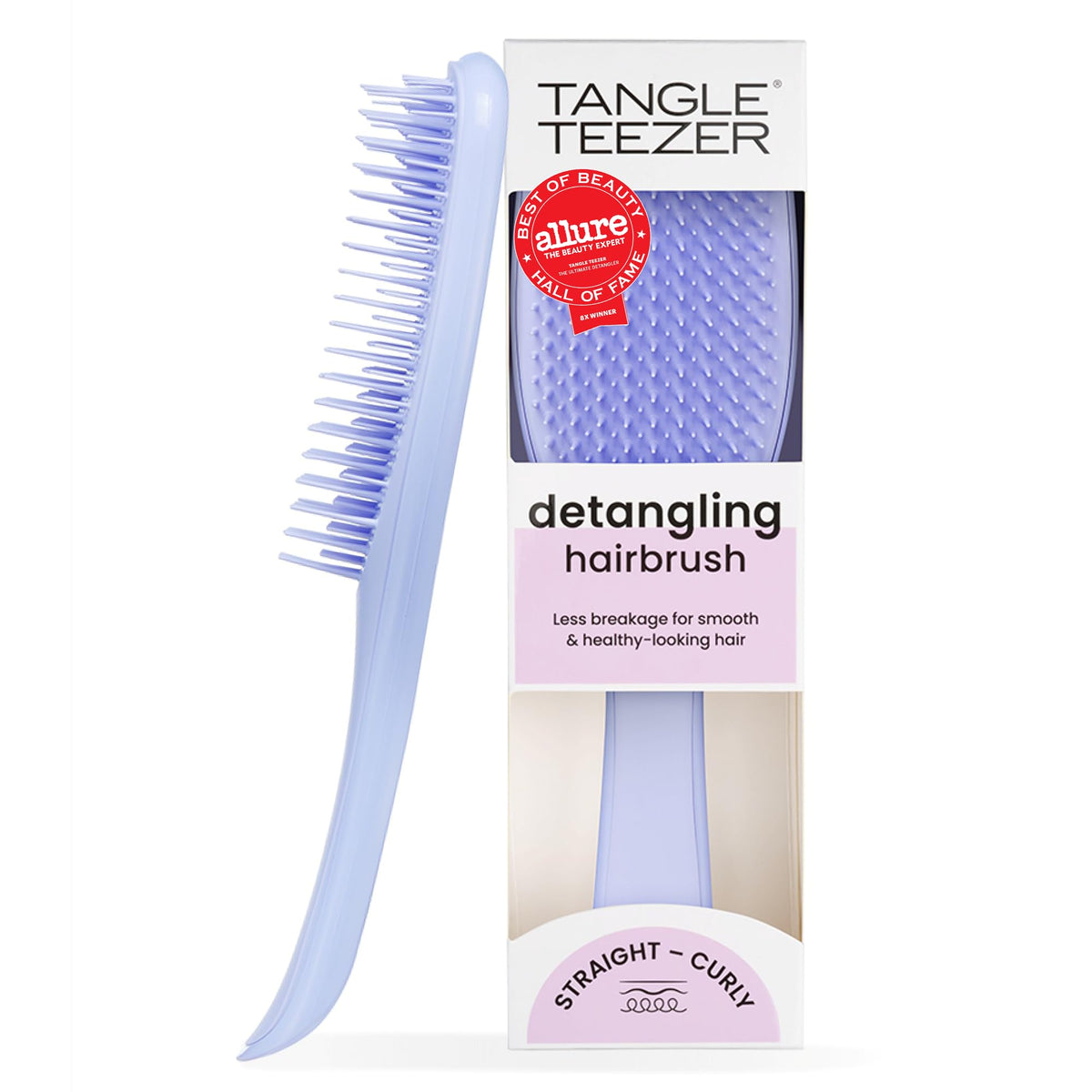 TANGLE TEEZER front view showing compact brush and ergonomic shape for easy detangling