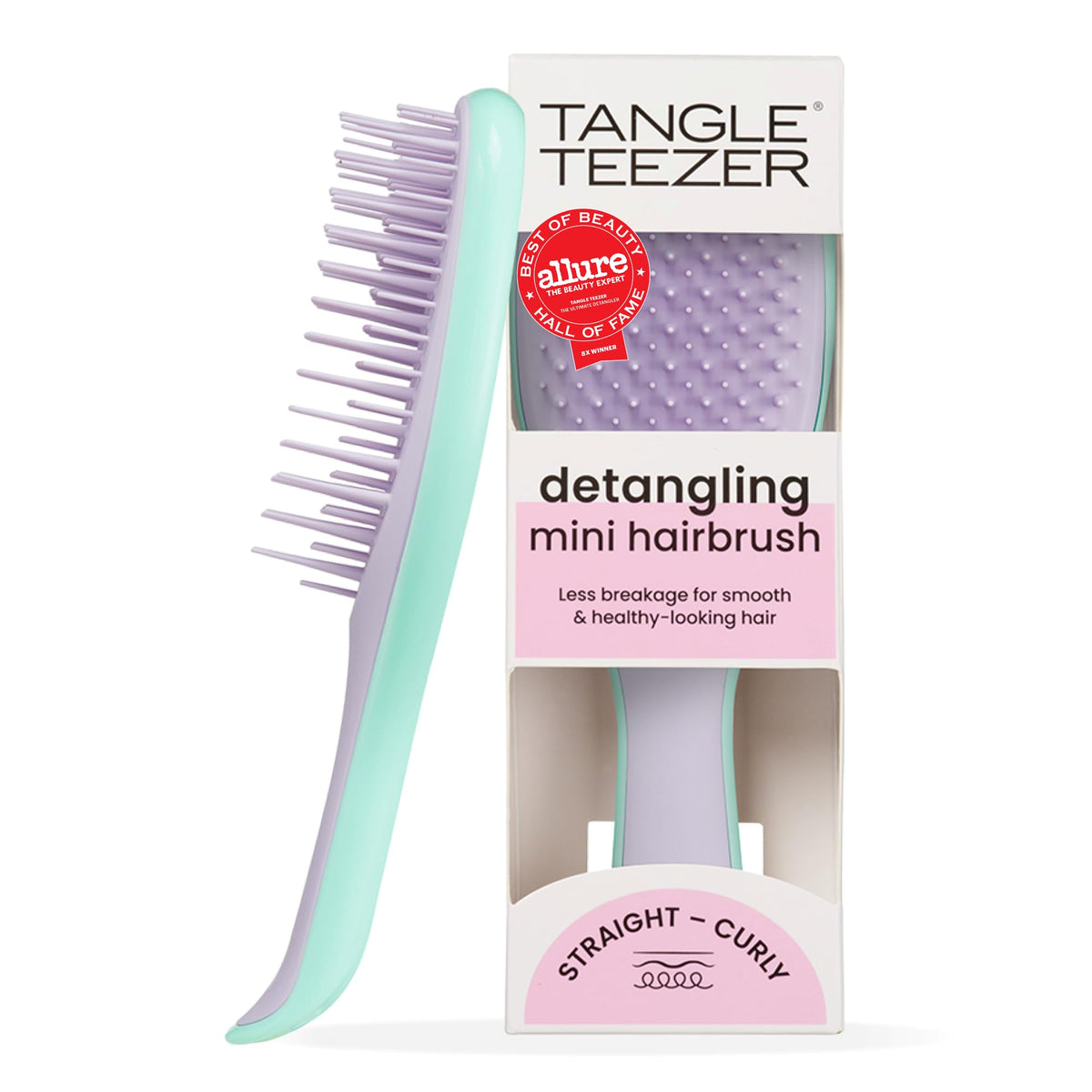 TANGLE TEEZER mini front view showing compact wisteria design and easy grip