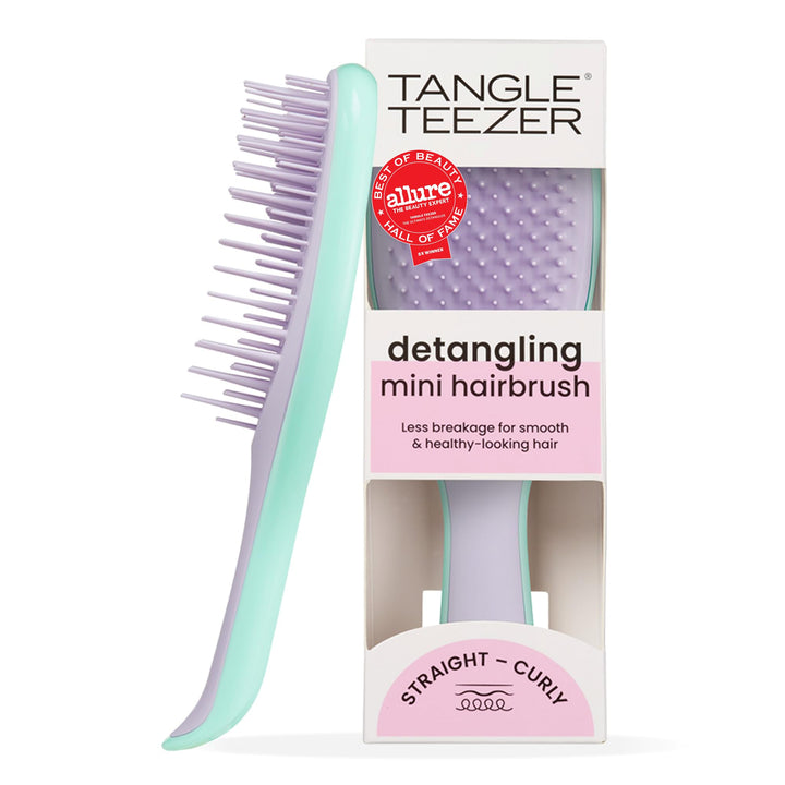 TANGLE TEEZER mini front view showing compact wisteria design and easy grip