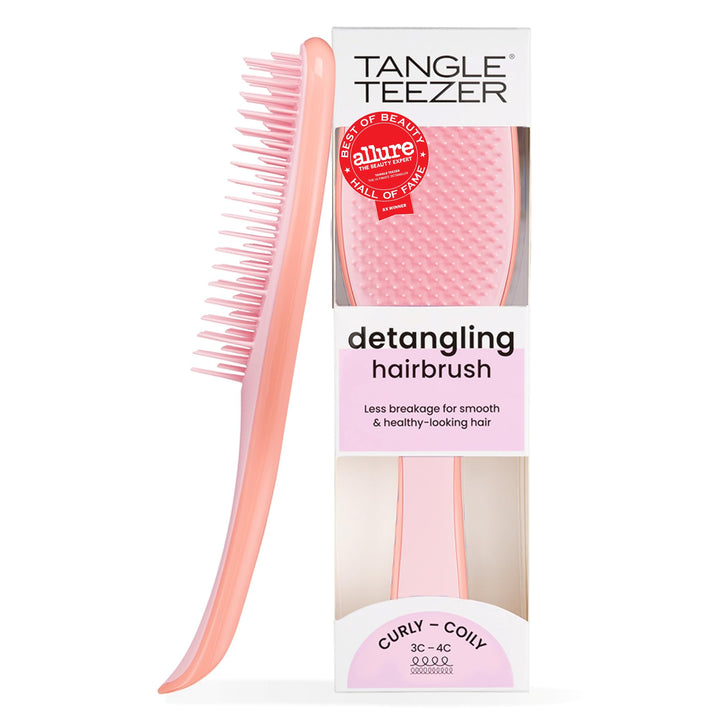 TANGLE TEEZER front view showing Pink Mango brush, easy-grip design for comfortable handling