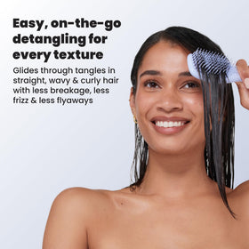 TANGLE TEEZER child brushing hair showing soft teeth and reduced tugging benefit