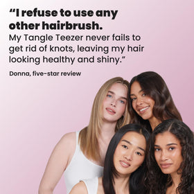 TANGLE TEEZER on bathroom counter in lifestyle scene suggesting daily grooming use