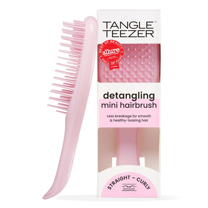 TANGLE TEEZER front view millennial pink travel brush, compact and stylish