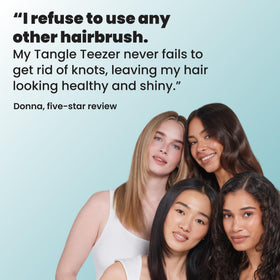 TANGLE TEEZER packaging label showing product name and key features