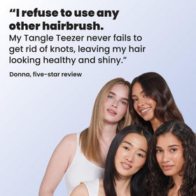 TANGLE TEEZER recyclable packaging note showing sustainable transit-ready box