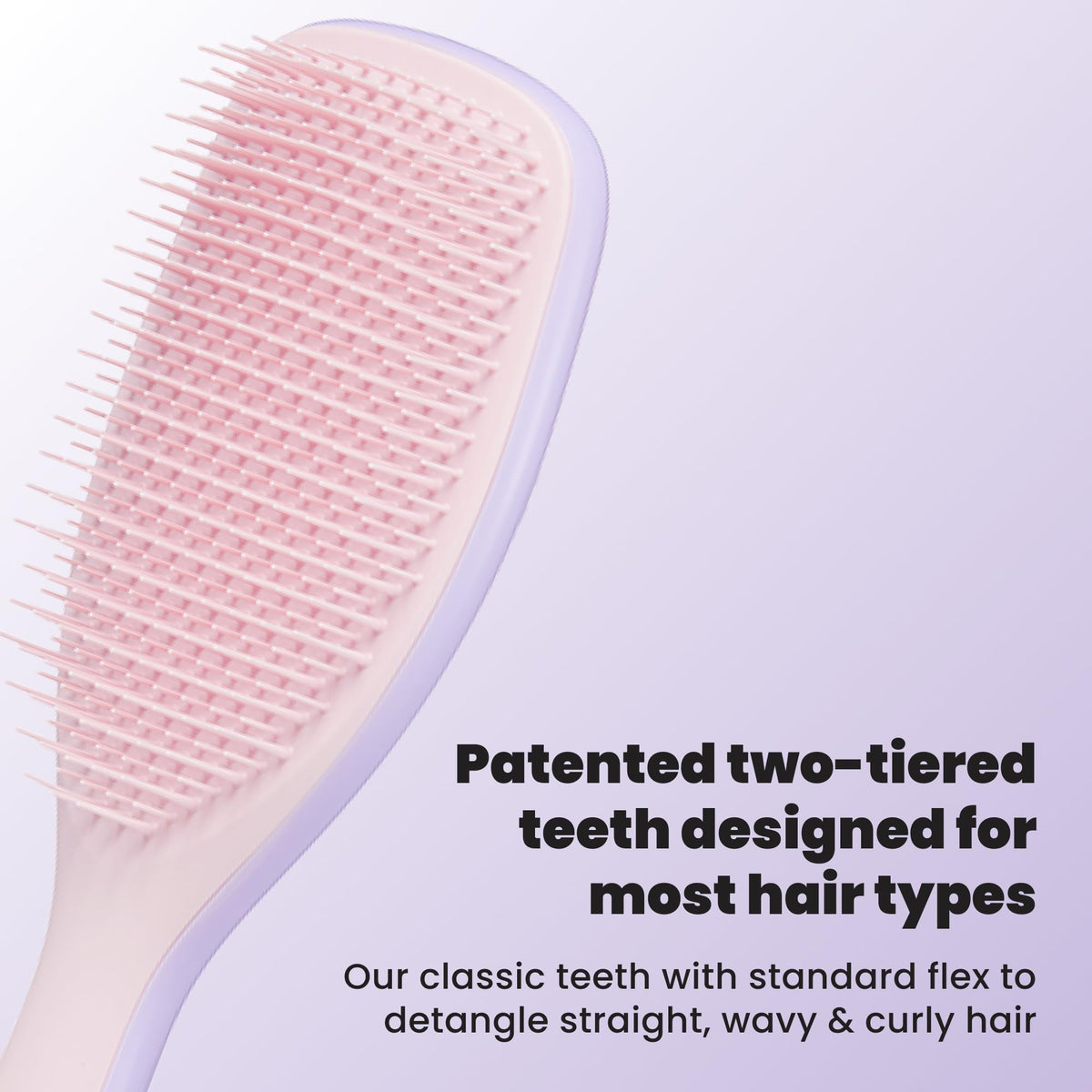 TANGLE TEEZER side profile highlighting large paddle and tapered edges for comfortable handling