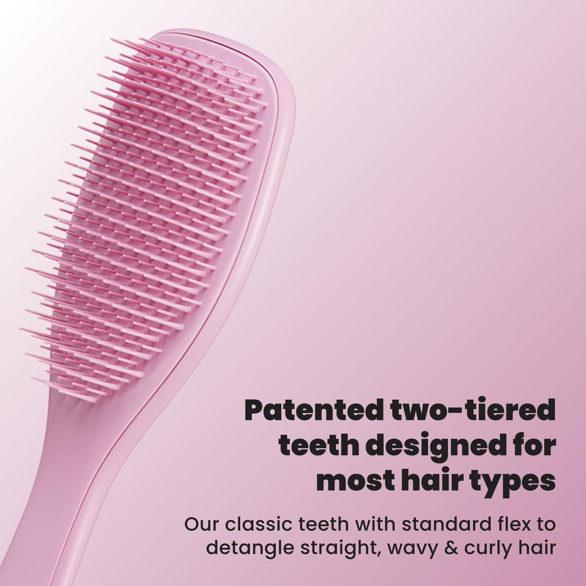 TANGLE TEEZER close-up of two-tiered teeth demonstrating gentle detangling action