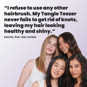 TANGLE TEEZER lifestyle image on vanity illustrating quick daily touch-ups
