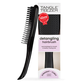 TANGLE TEEZER front view showing compact black detangler, quick knot removal
