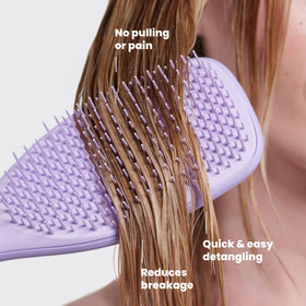 TANGLE TEEZER detangling wet hair in shower to gently remove knots