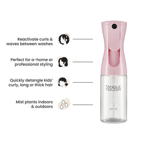 TANGLE TEEZER bottle beside detangler brush for smoother styling benefit