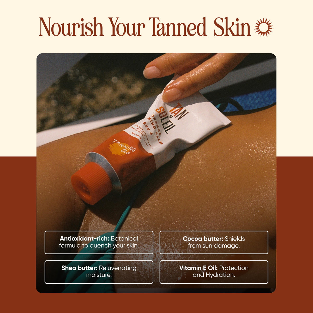Tanning Club application on arm illustrating smooth, even coverage