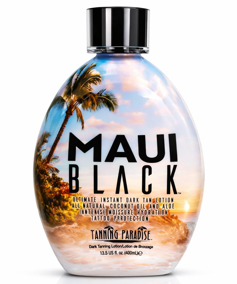 TANNING PARADISE front packaging showing product and benefits