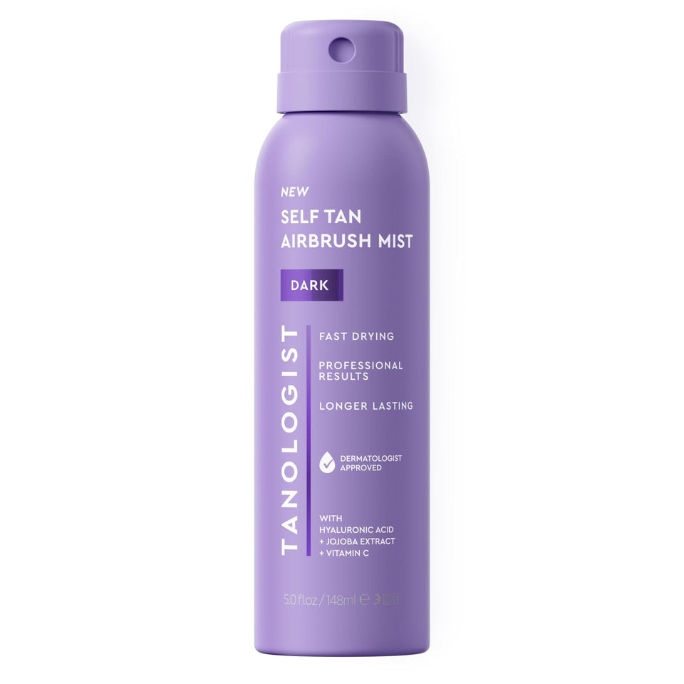 Tanologist bottle front view showing label and dark shade benefit