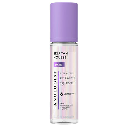 Tanologist dark mousse bottle front view showing packaging and benefits