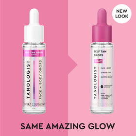 Tanologist dropper closeup dispensing a clear tanning drop to control your desired bronzing level