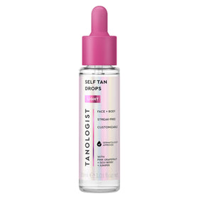 Tanologist front bottle view showing sleek packaging and easy-to-use dropper for customizable glow