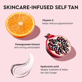Tanologist ingredient visual highlighting hyaluronic acid and vitamin C for hydration benefit