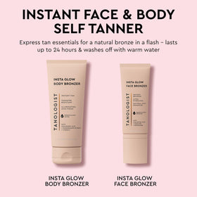 Tanologist product label close-up showing claims and safe-for-sensitive-skin benefit