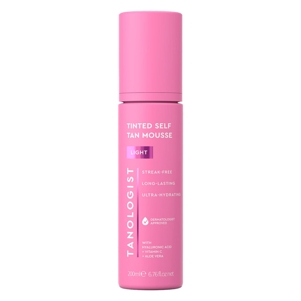 Tanologist bottle front view showing product and clear tint benefit