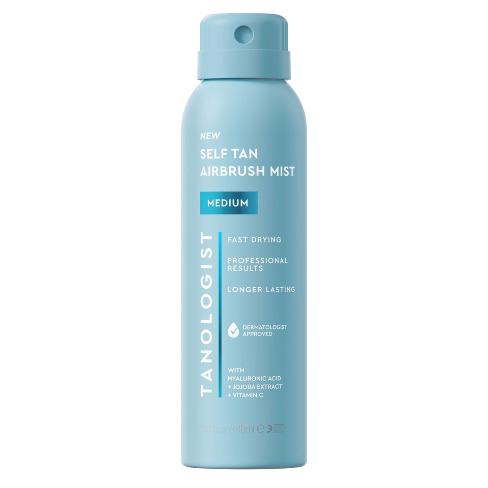 Tanologist front packaging showing medium mist and clear formula benefits