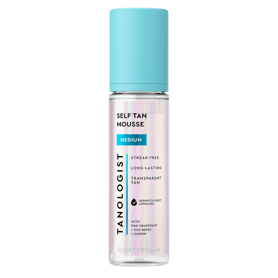 Tanologist bottle front view showing clean packaging and medium shade benefit
