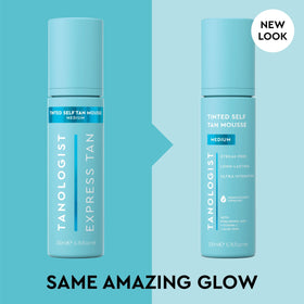 Tanologist mousse dispensed on mitt demonstrating easy, streak-free application