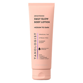 Tanologist tube front view showing branding and shade, promotes natural gradual tan