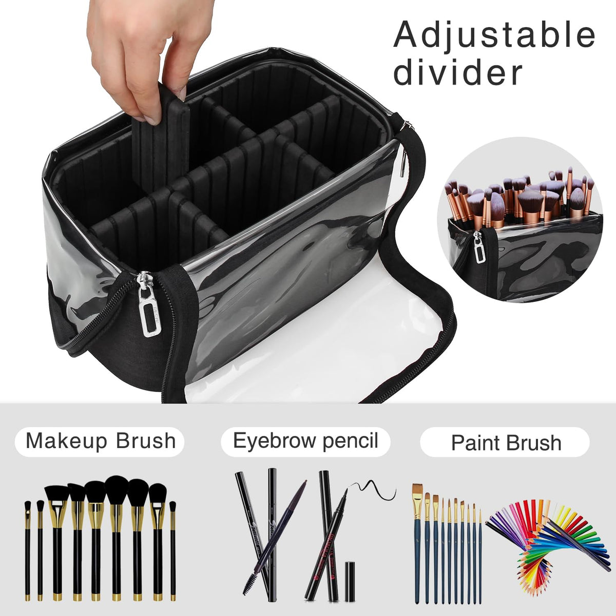 TANTO open stand-up cup with brushes arranged for quick access benefit