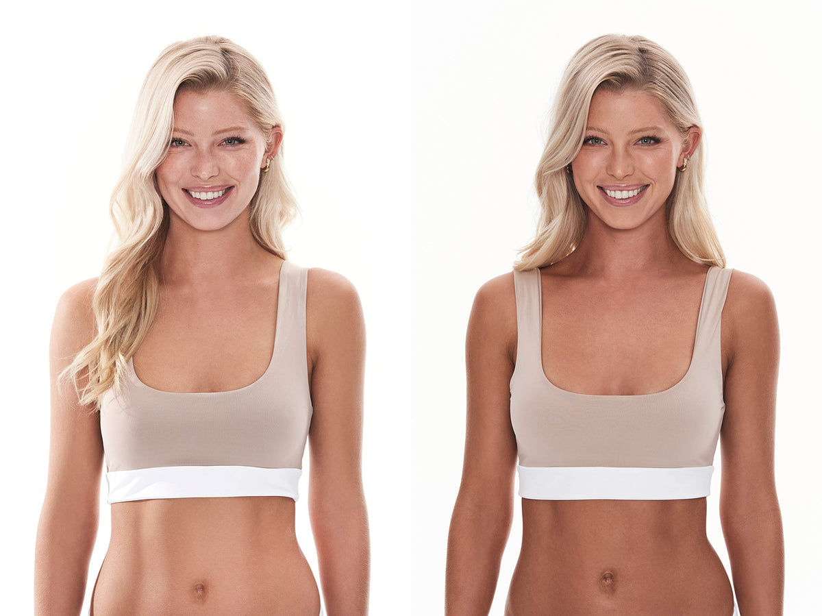 TanTowel applying wipe to model face demonstrating even coverage