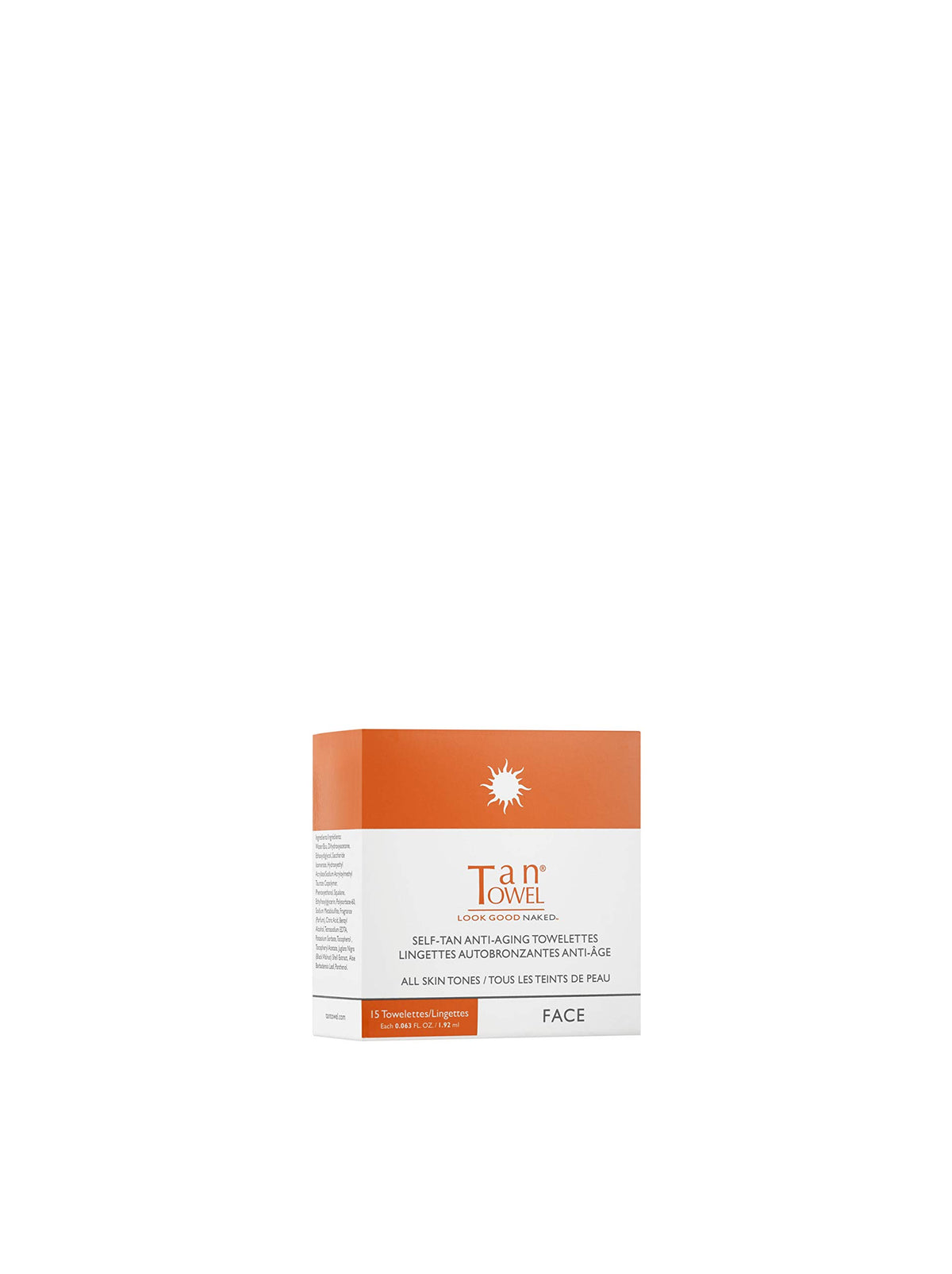 TanTowel front pouch showing product name and pack benefit
