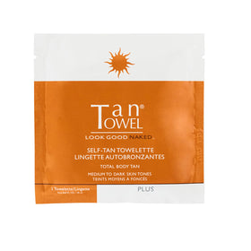 Tan Towel Plus towelette close-up texture demonstrating easy application and even coverage