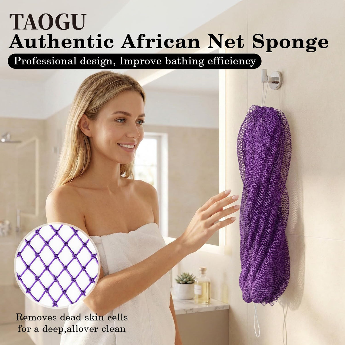 TAOGU net sponge creating rich foam in shower for efficient cleansing benefit