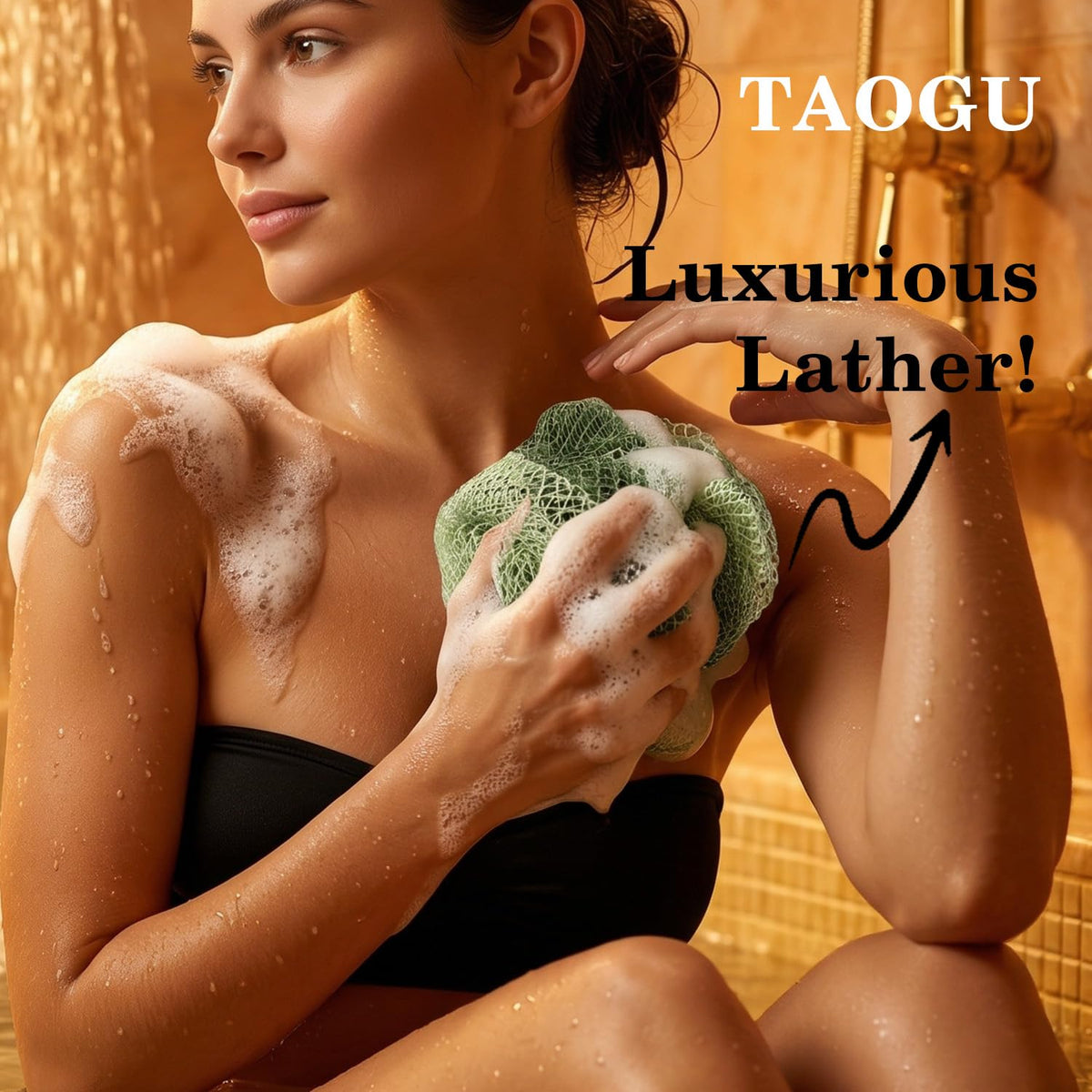 TAOGU in a bathroom spa setup to illustrate relaxing, spa-like bath benefit