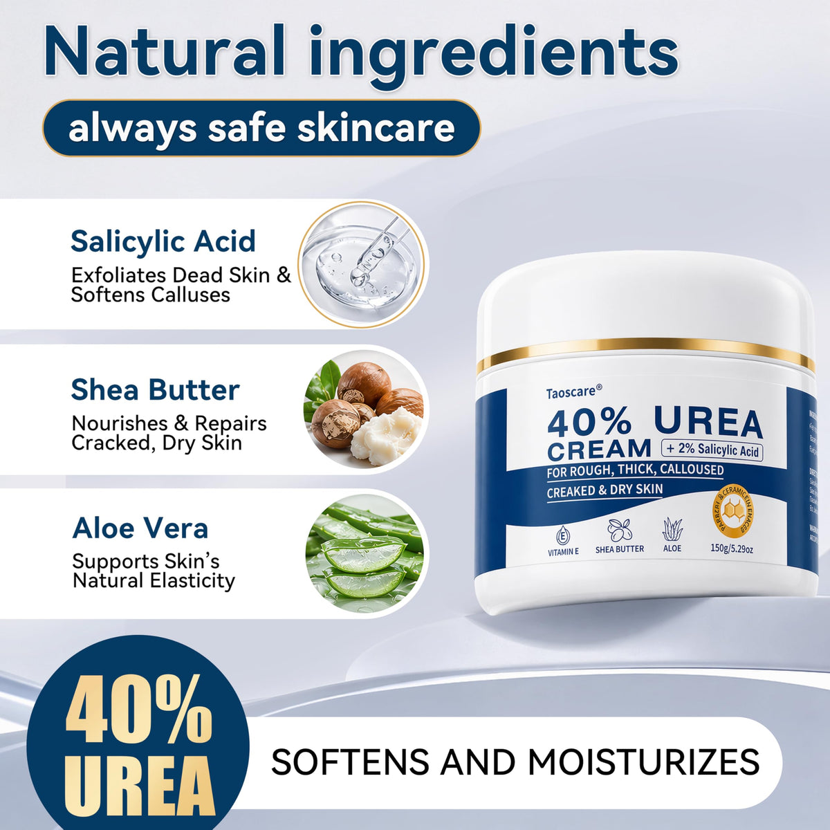 Taoscare cream texture close-up illustrating lightweight, fast-absorbing consistency benefit