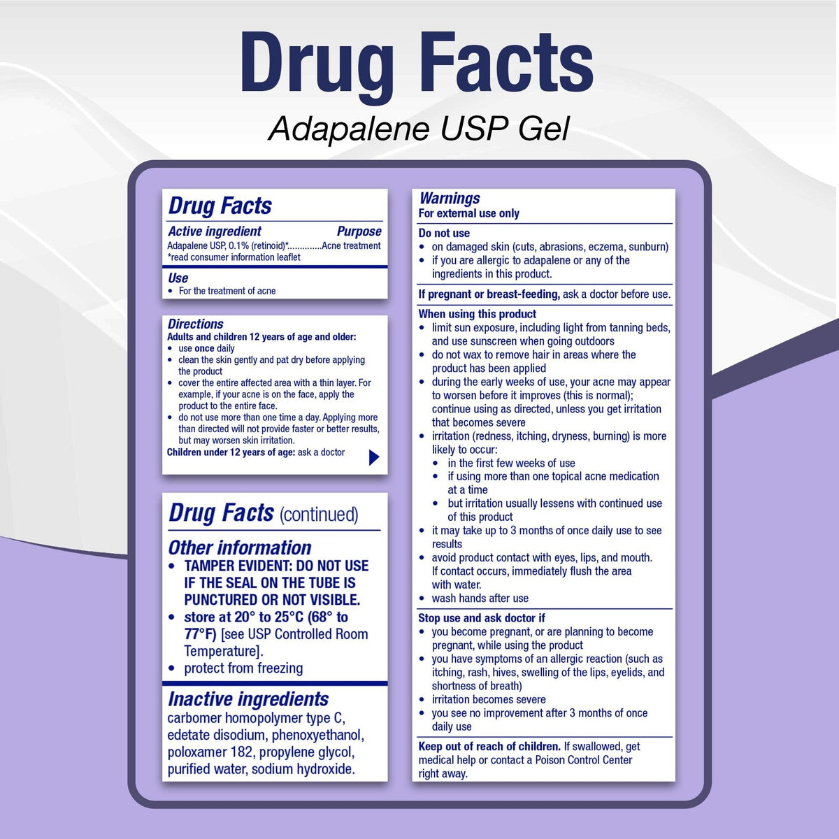 TARO close-up label highlighting adapalene 0.1% and paraben-free benefit