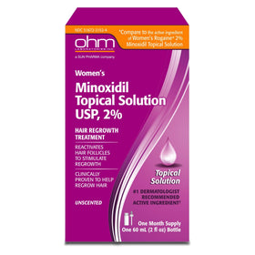 TARO bottle front packaging showing minoxidil 2% and benefits