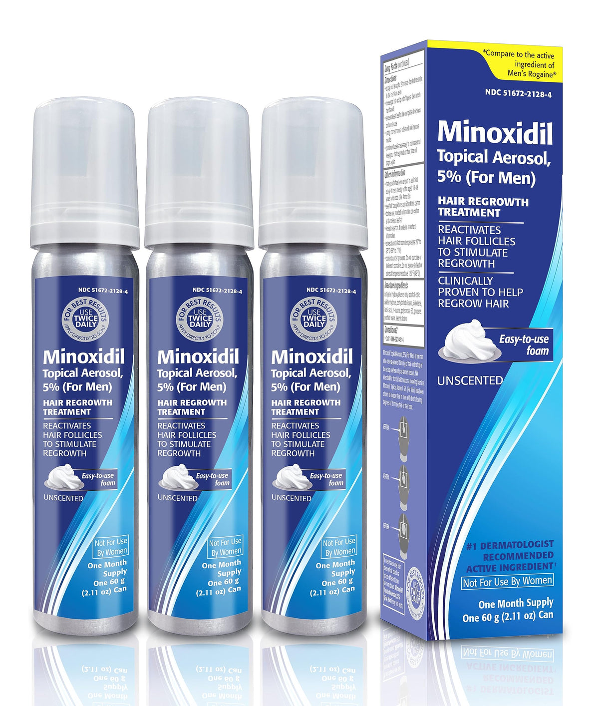 TARO front label of 5% minoxidil three-pack showing product identity and pack size benefit