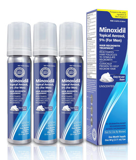 TARO front label of 5% minoxidil three-pack showing product identity and pack size benefit