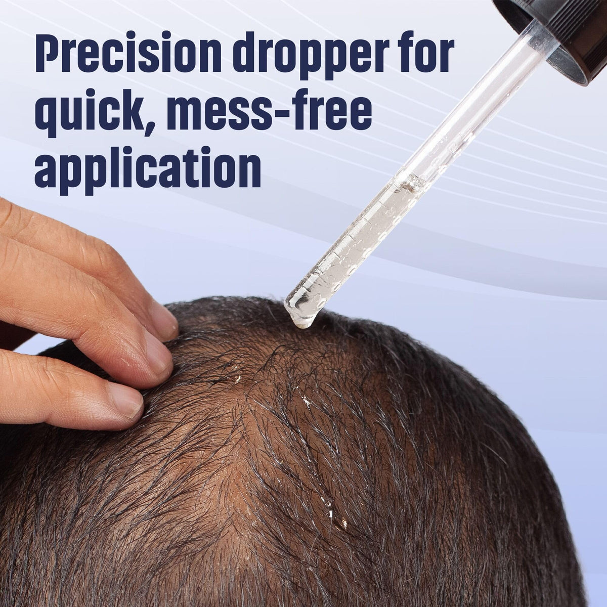 TARO applying solution to scalp illustrating targeted coverage benefit