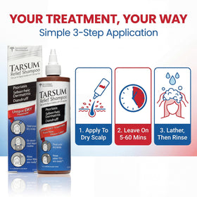 Tarsum application directions image demonstrating pre-shower leave-in benefit