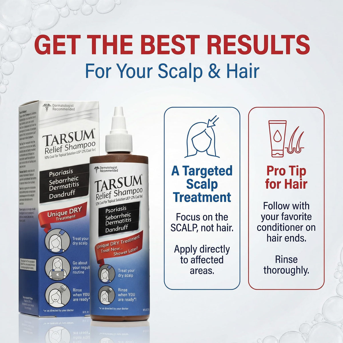 Tarsum in-shower usage demonstrating rinsing away loosened scales