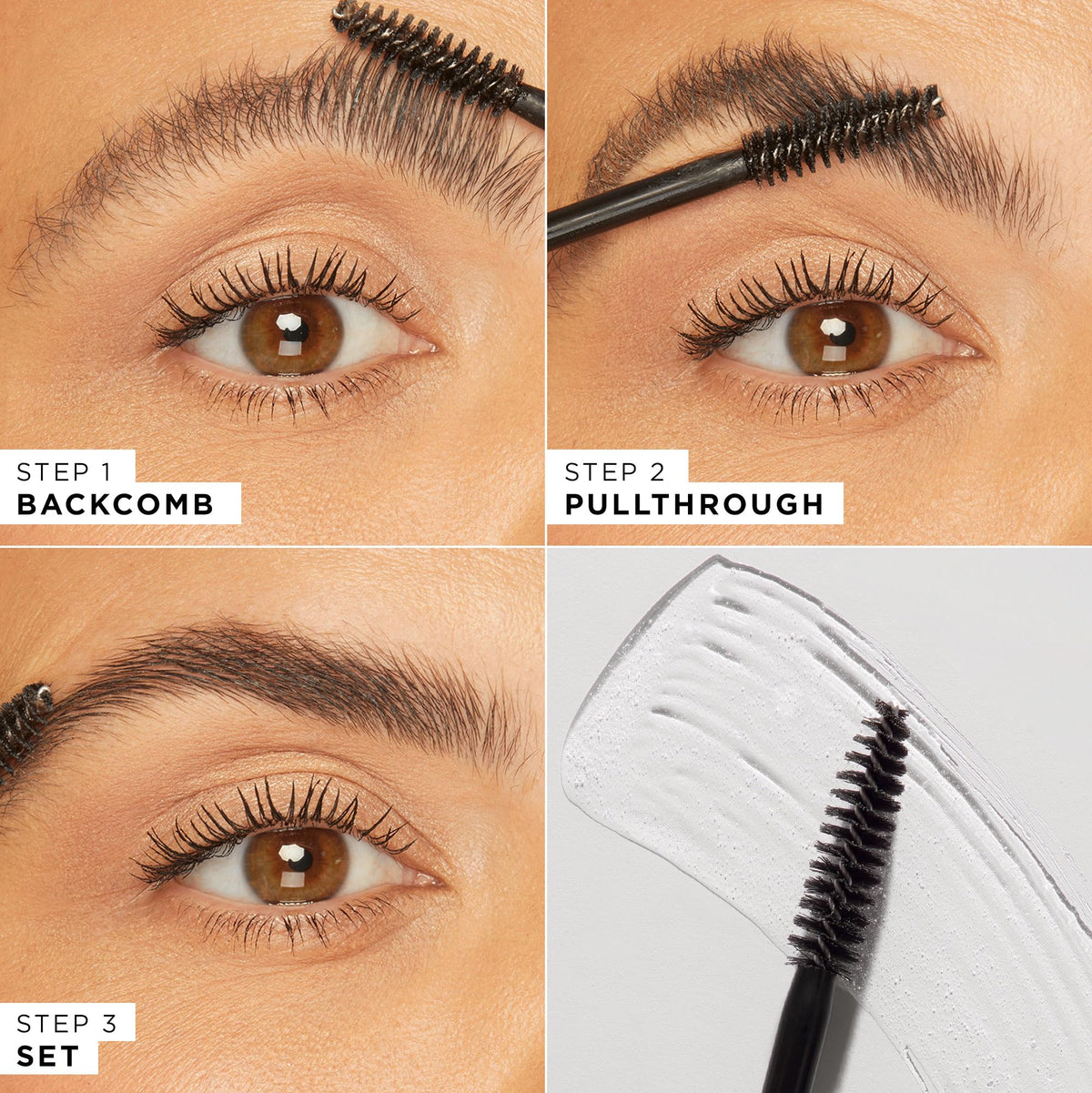 tarte before and after brow comparison showing fuller-looking laminated brows instantly