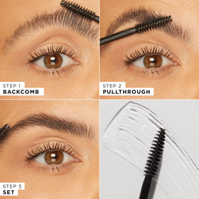 tarte before and after brow comparison showing fuller-looking laminated brows instantly