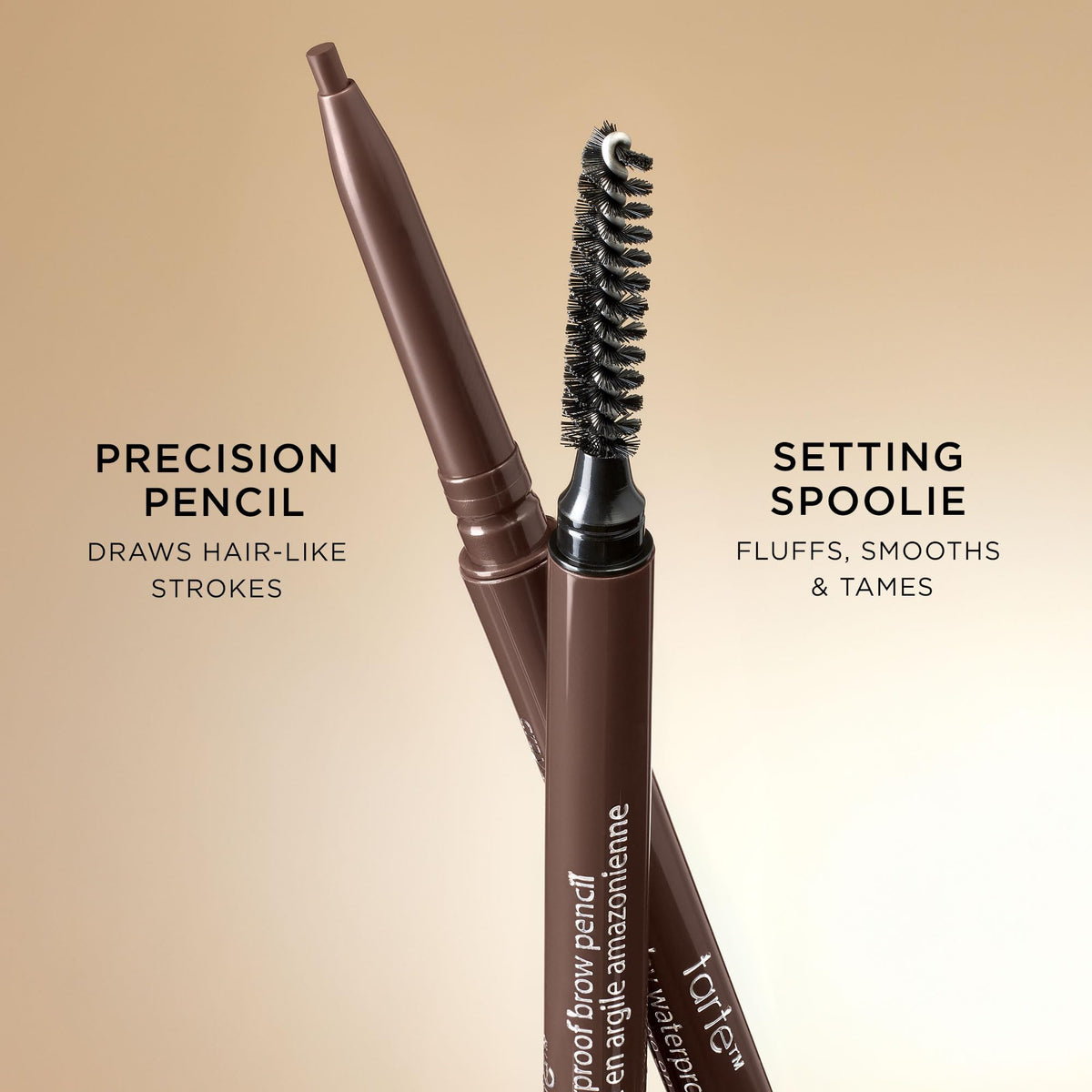 tarte pencil on vanity with other cosmetics for quick everyday routine