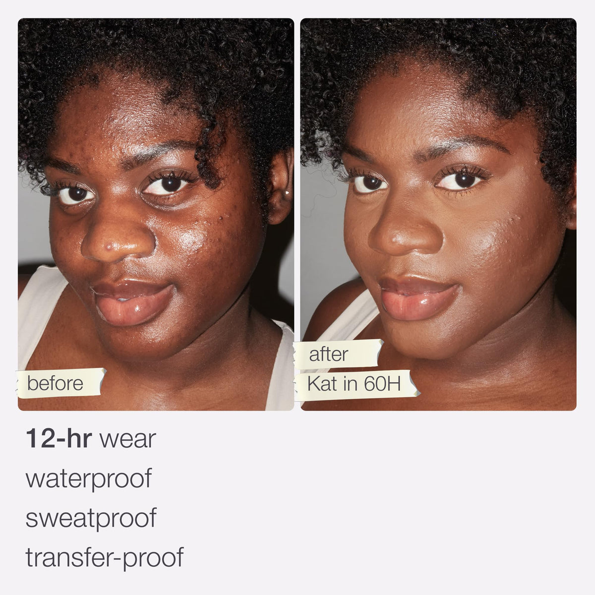 tarte face tape foundation before and after on cheek showing blurred pores benefit