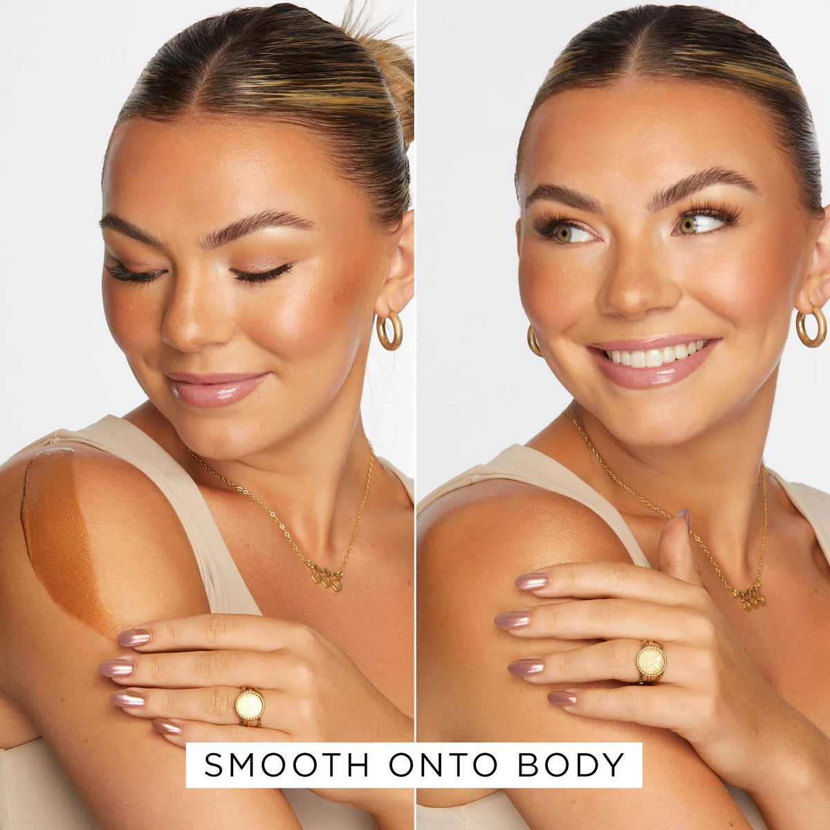 tarte model applying drops to cheekbone for buildable sun-kissed radiance benefit